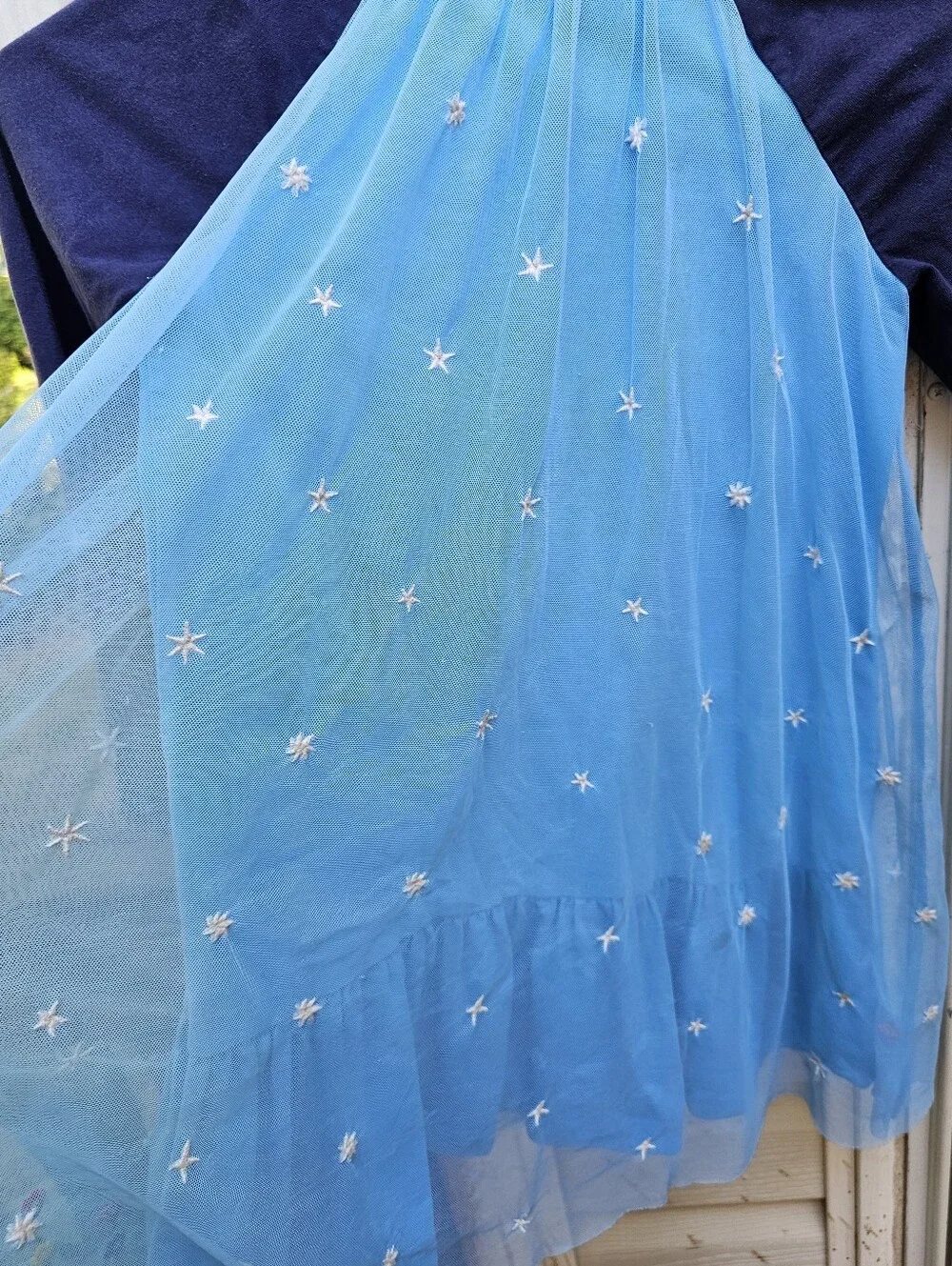 Tulle Embroidered Princess Dress Blue Girls Sz 6/7 Knight Unicorn Stars Flowing